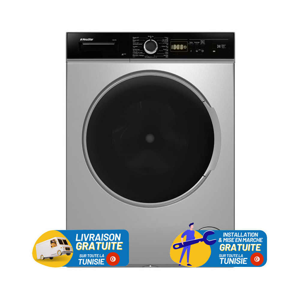 MACHINE A LAVER AUTOMATIQUE NEWSTAR 9KG BIG DOOR / SILVER / MFA0910DS