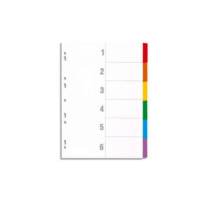 Intercalaire de séparation Format A4 6 couleurs 1-6