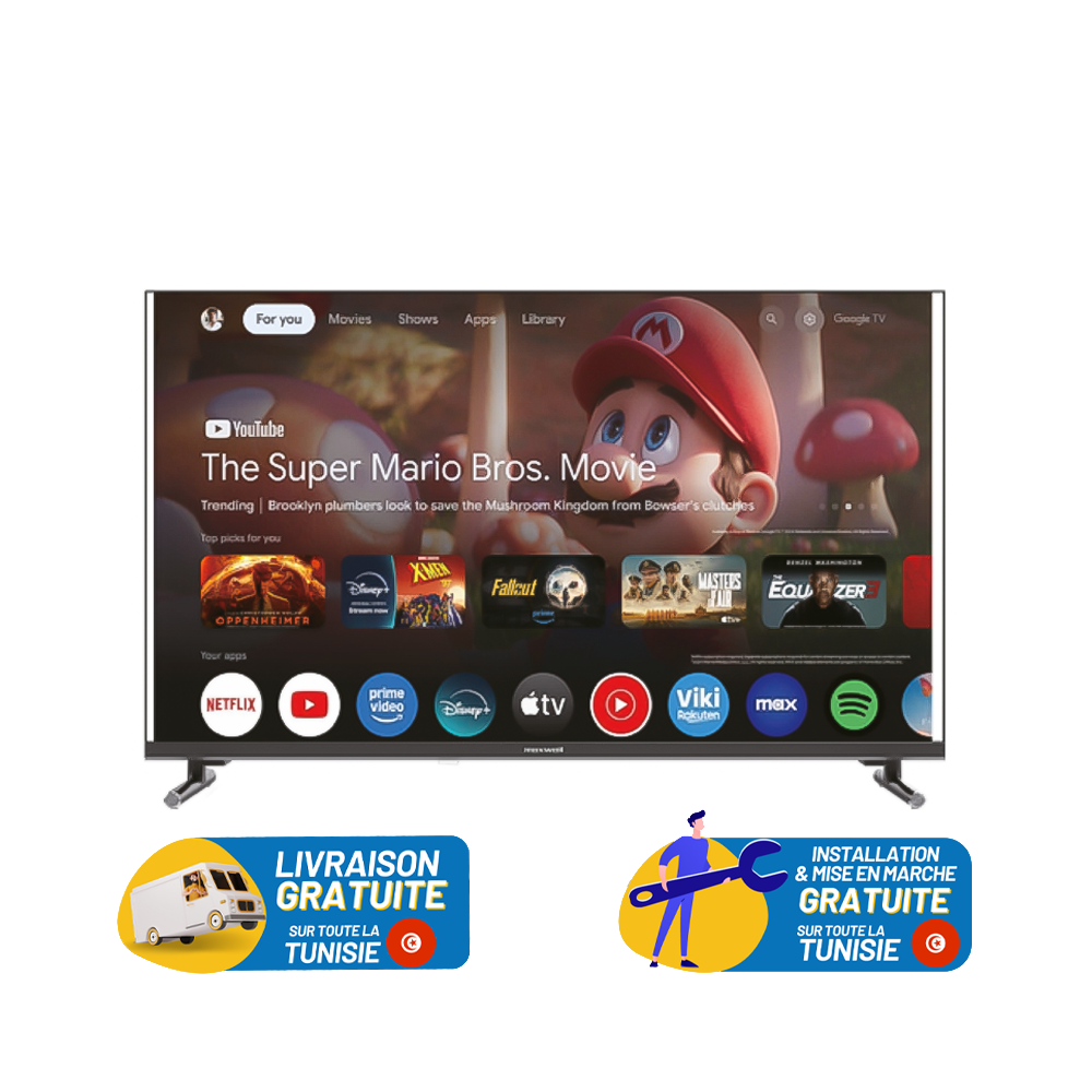 Téléviseur MAXWELL 55" QLED 4K UHD SMART GOOGLE TV avec RECEPTEUR INTEGRE /MAX-Q55MG60