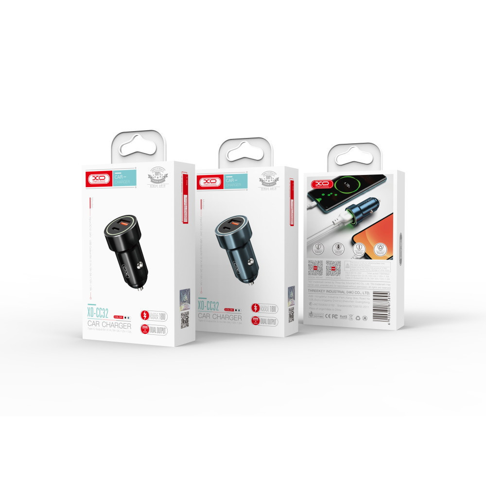 Chargeur de voiture XO CC32 PD QC 3.0 20W 1X USB 1x USB-C bleu