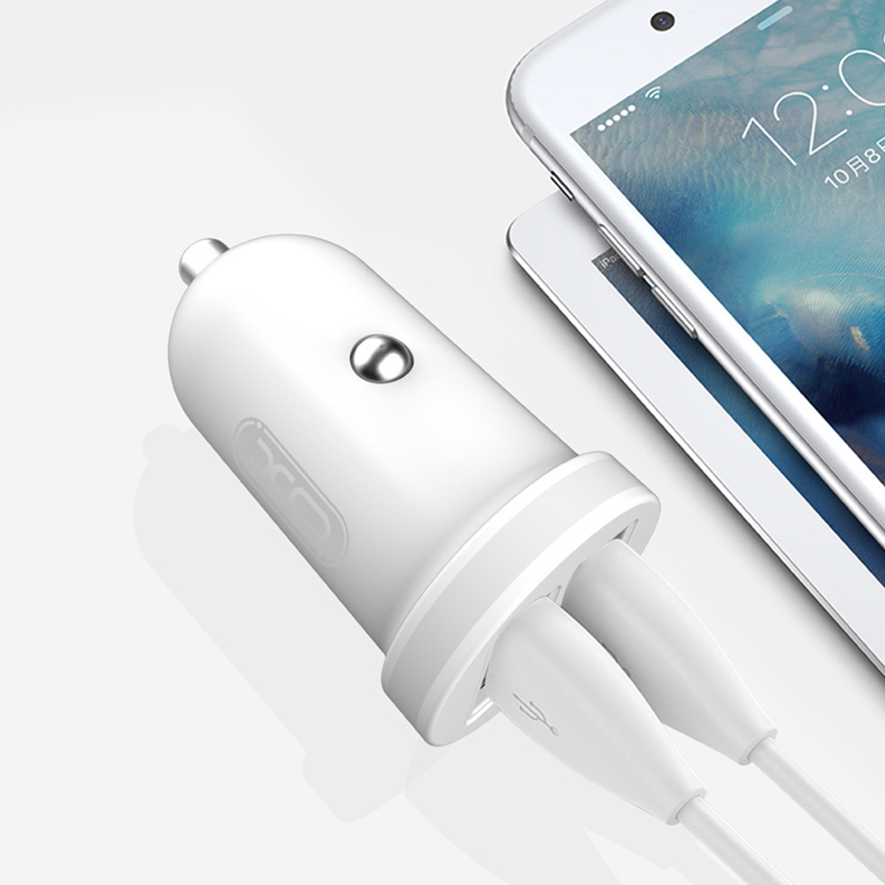 Chargeur voiture XO TZ08 2x USB 2.1A blanc + câble Lightning
