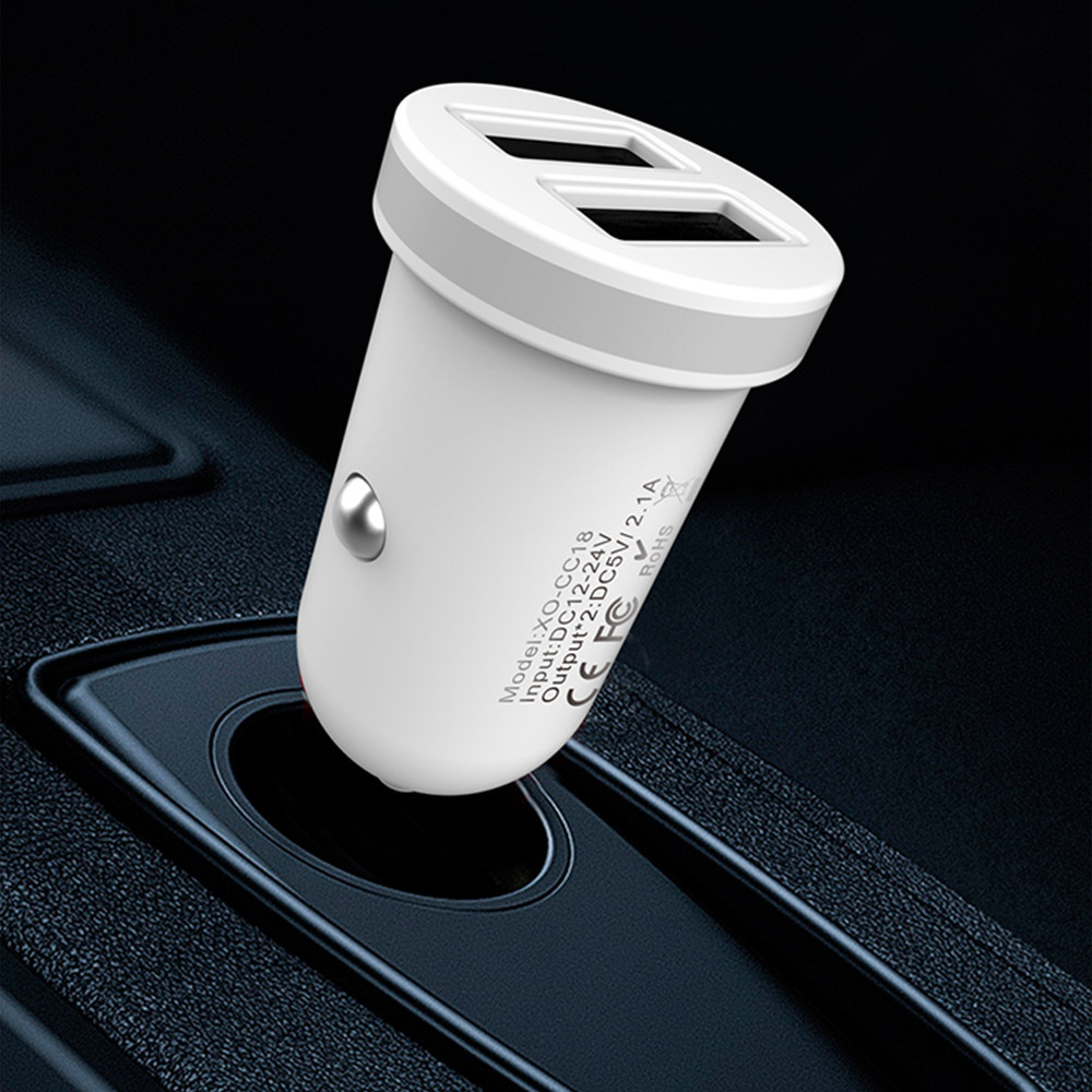 Chargeur voiture XO TZ08 2x USB 2.1A blanc + câble Lightning
