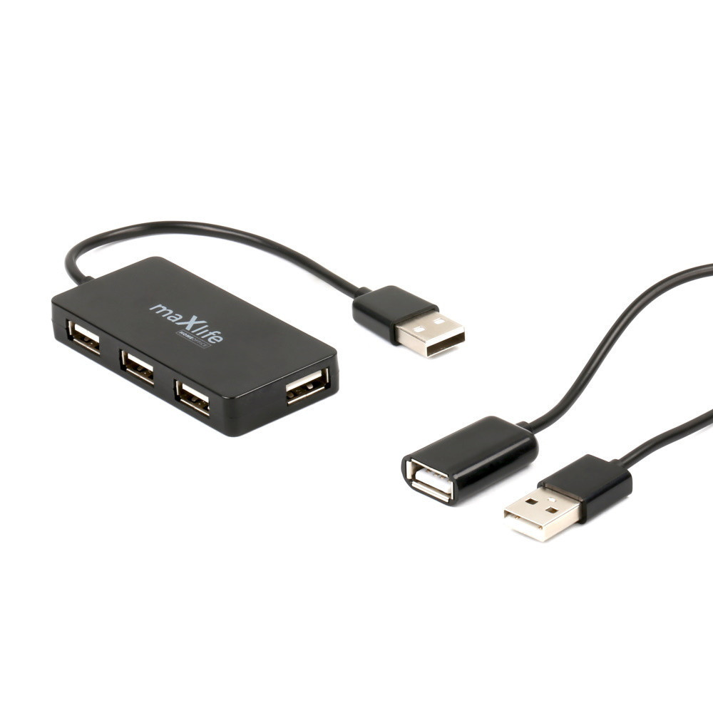 Hub USB Maxlife Home Office USB 2.0 - 4x USB 0,15 m noir + câble 1,5 m