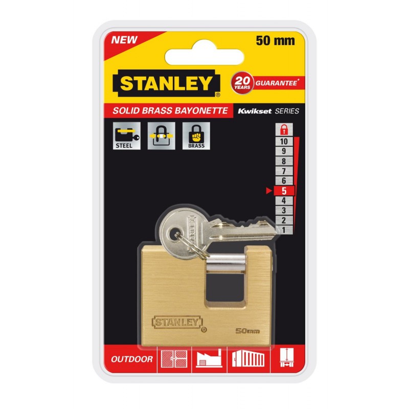 Cadenas à clé en acier trempé Stanley / 50mm