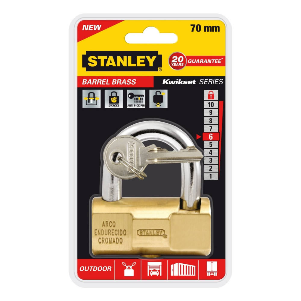 Cadenas à clé en laiton à barillet Or Stanley / 70mm