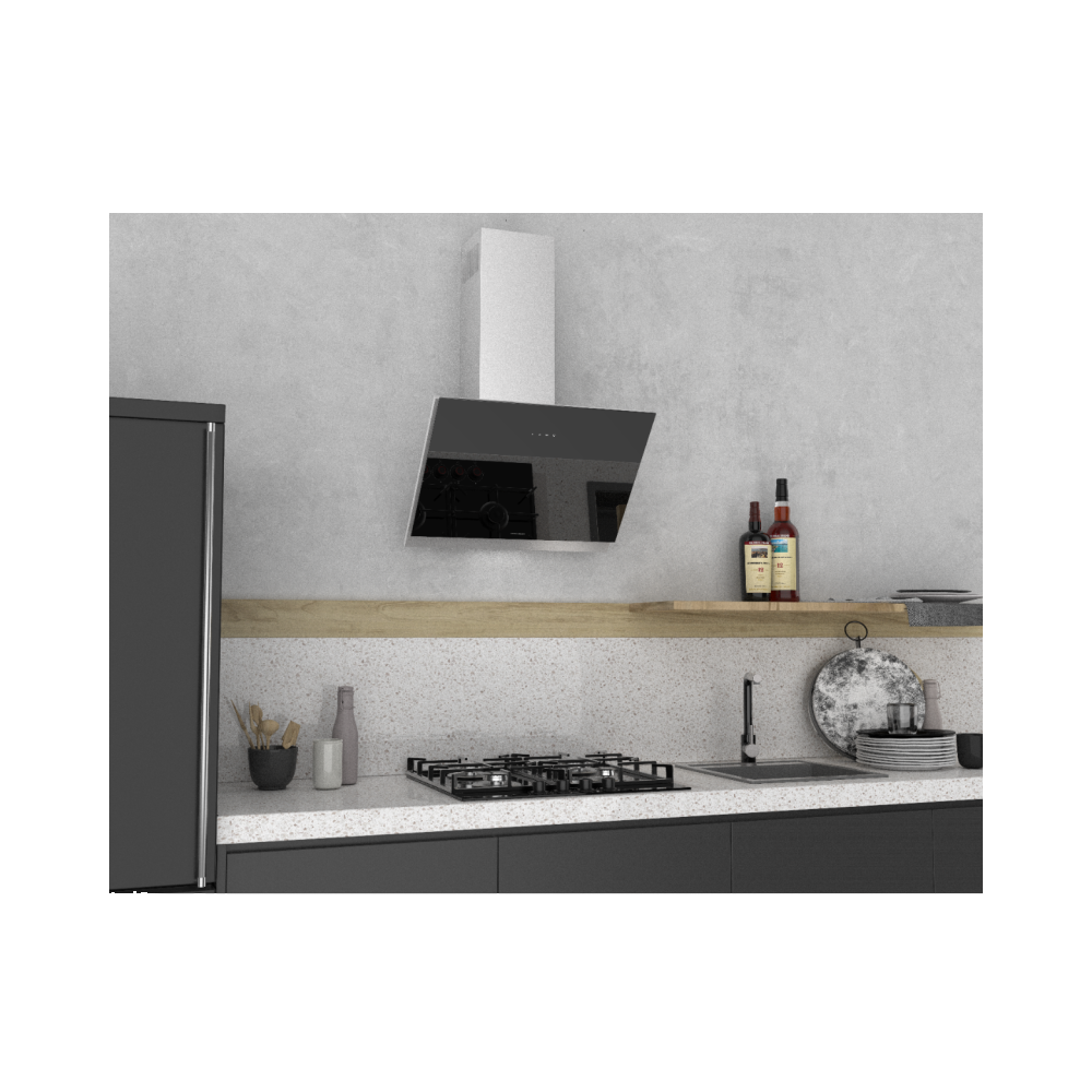 Hotte décorative PREMIUM  60 cm verre noir + inox /  GAIA-60BX