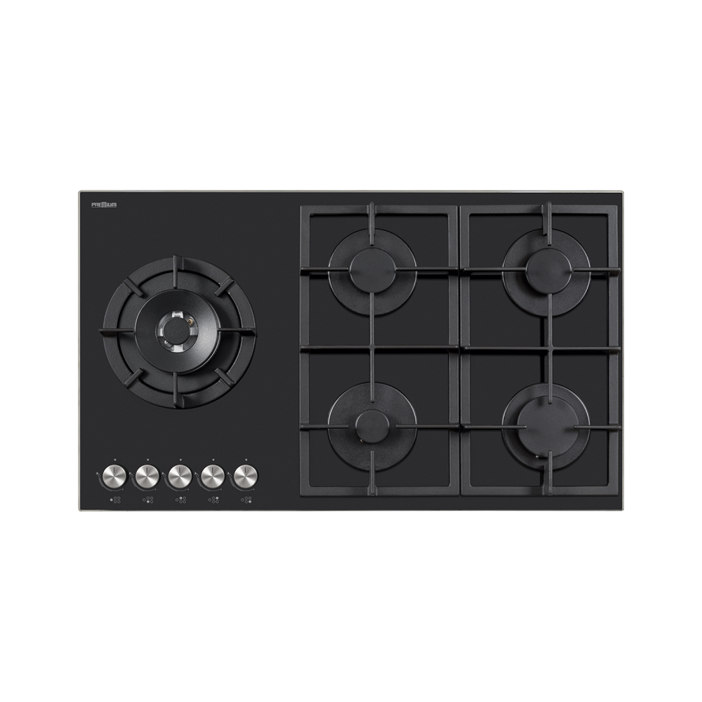 PLAQUE A GAZ PREMIUM 5 FEUX 90 CM  / Noir / AP951-BS03