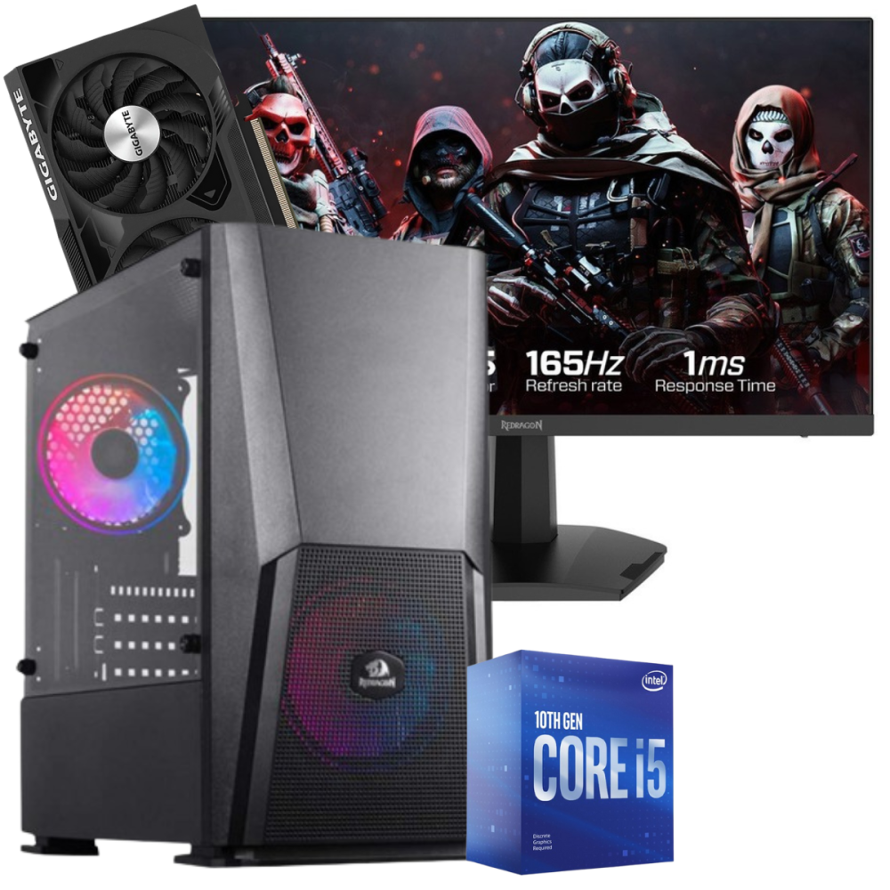 Setup Gamer Special Pc de Bureau Gaming / i5-10400F / RTX 4060 8G / 16 Go Avec Écran Gaming Redragon 24" Full HD IPS / 180 Hz