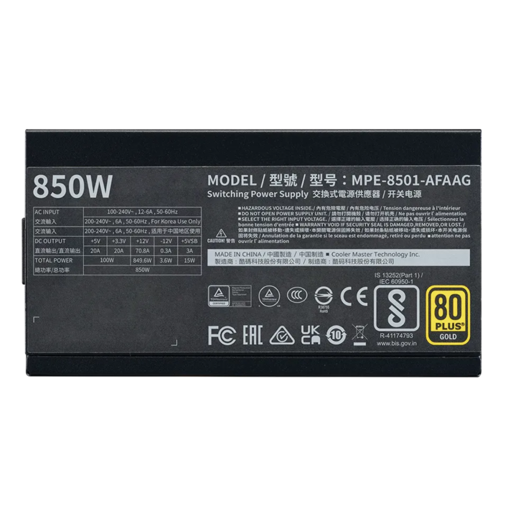 Boîte d'alimentation Cooler Master MWE Gold 850W V2 Full Modular 80 PLUS Gold