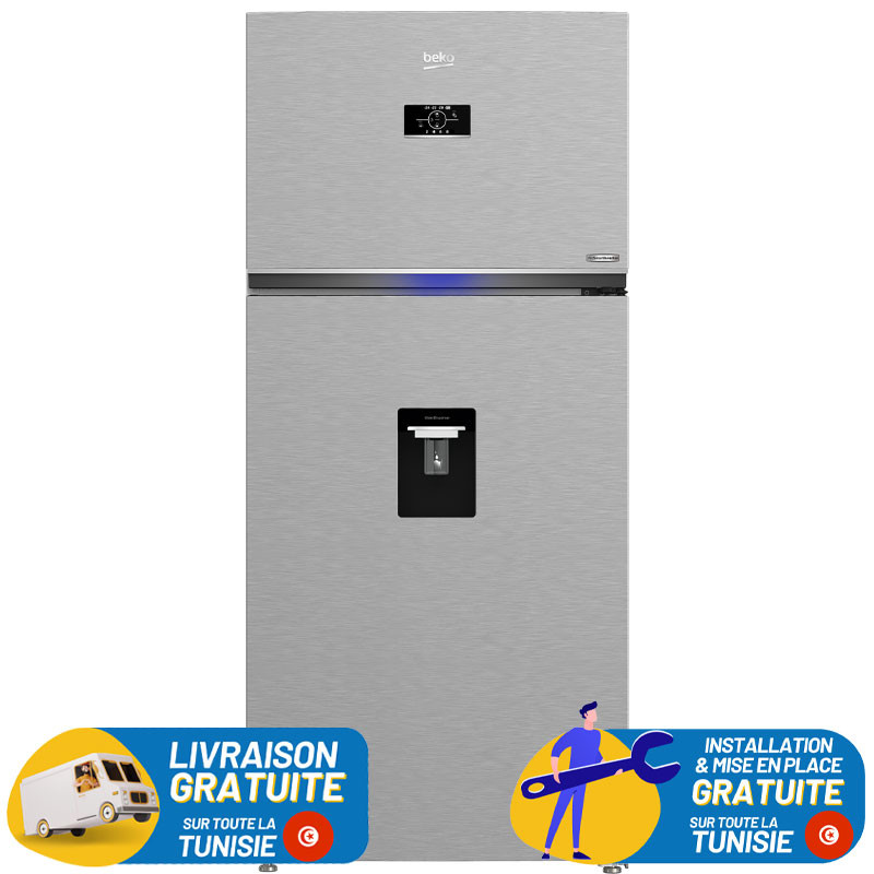 Réfrigérateur BEKO No Frost INVERTER Double Portes / 650 Litres / Silver avec Afficheur et Distributeur