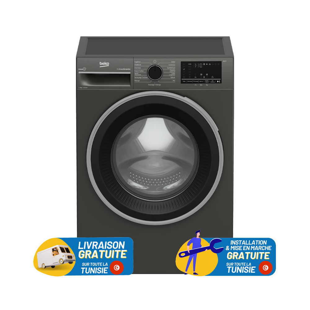Machine a laver Beko 8kg 1200T à Vapeur INVERTER Gris / B3WFU4822MG / + 100DT Bon de Réduction