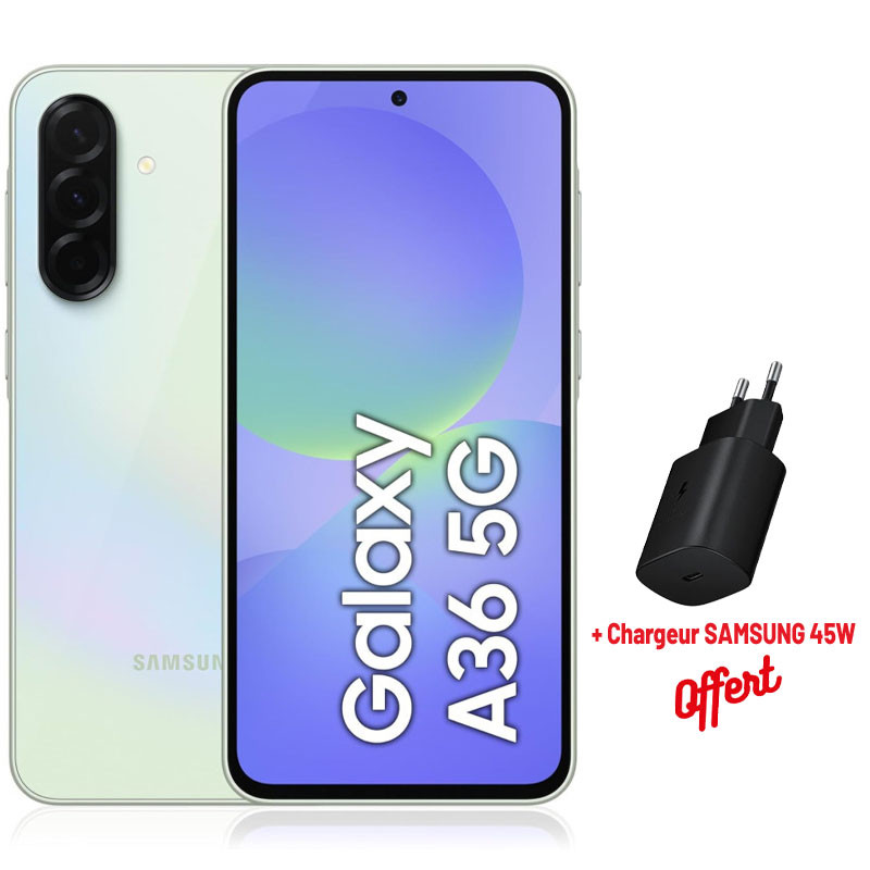 Smartphone Samsung Galaxy A36 5G 8/128 Go / Yellow + Chargeur SAMSUNG 45W OFFERT