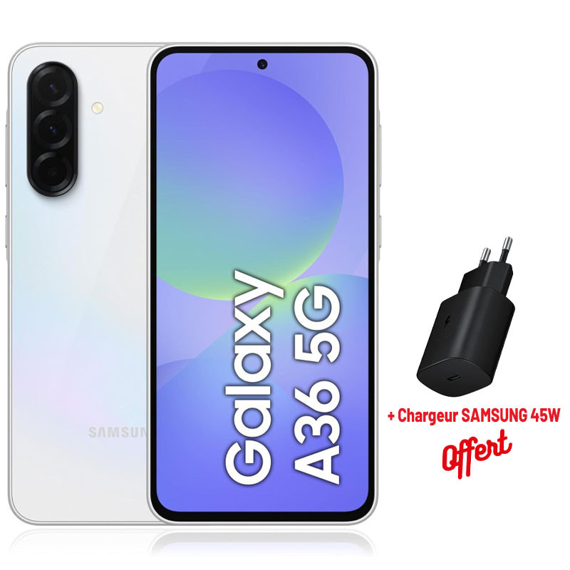 Smartphone Samsung Galaxy A36 5G 8/256 Go / GRIS + Chargeur SAMSUNG 45W OFFERT