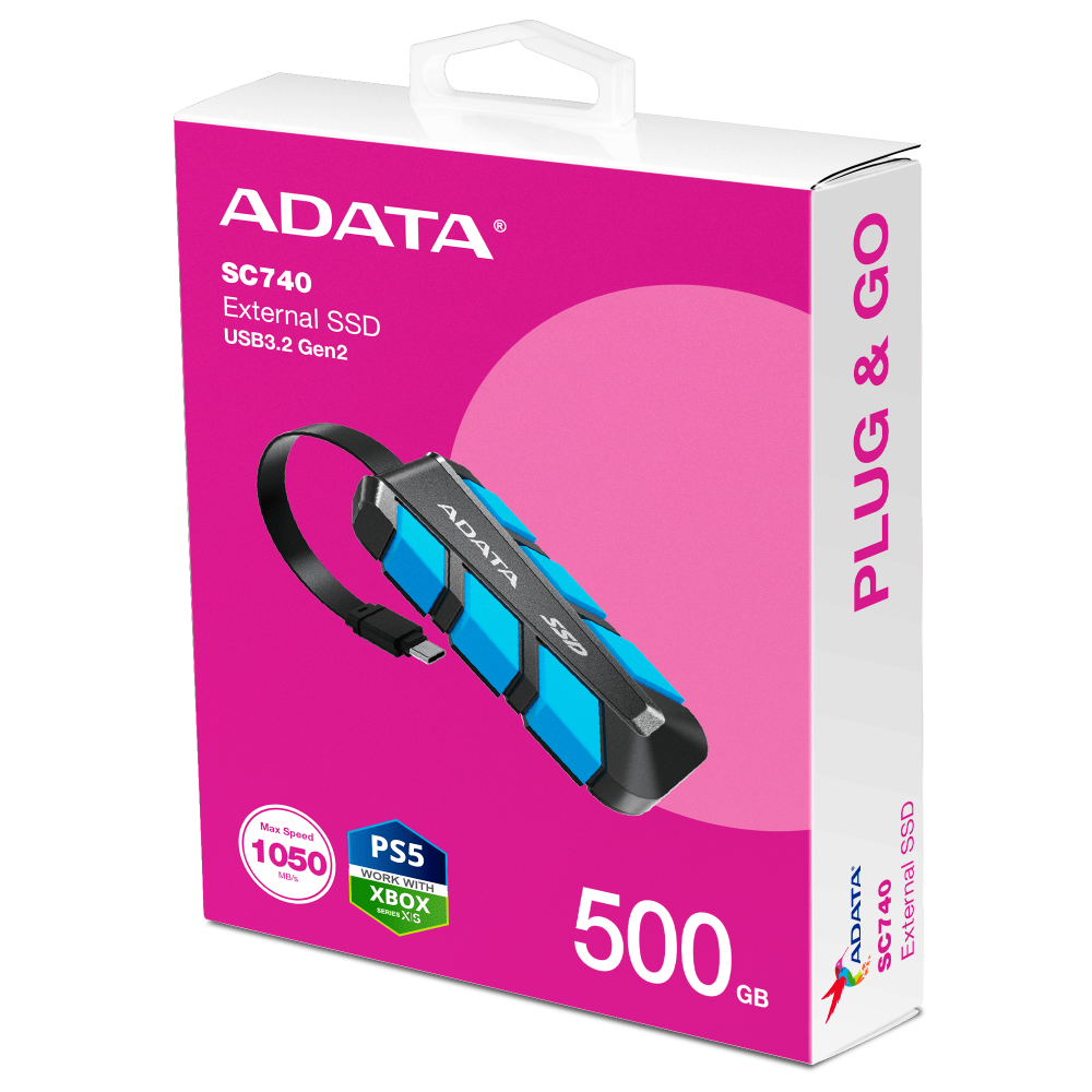 Disque Dur Externe ADATA SC740 500 Go SSD USB 3.2 - Noir & bleu