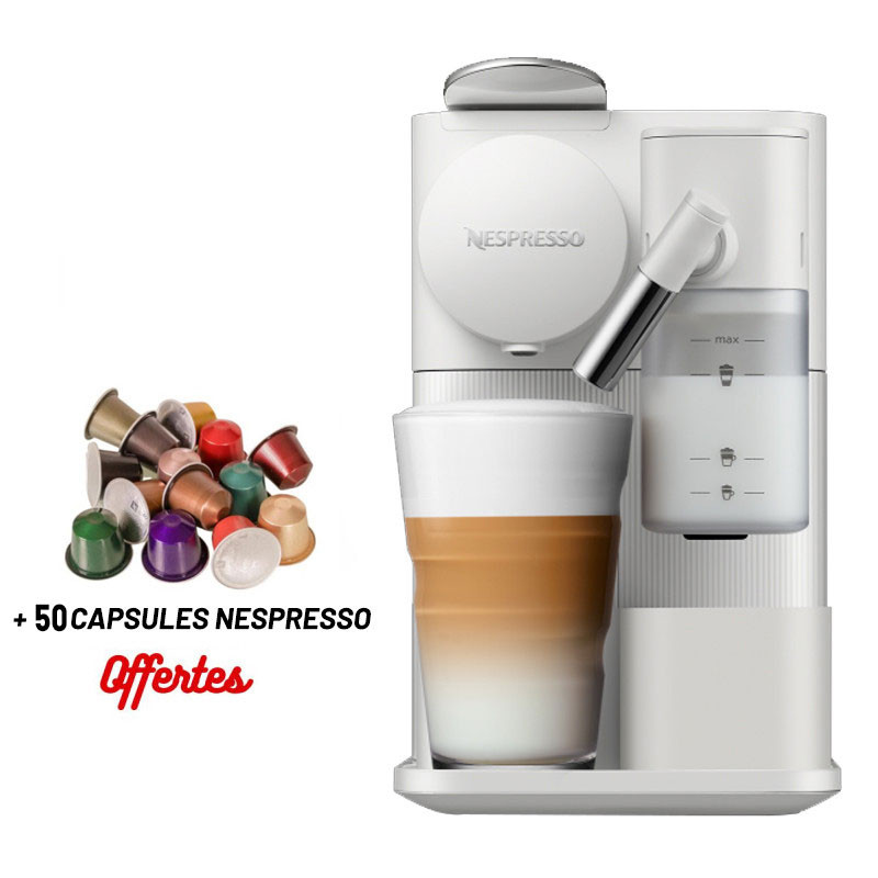 Machine à Café NESPRESSO Lattissima One 1 Litre / 1400 W / Blanc + 50 Capsules Nespresso Offertes