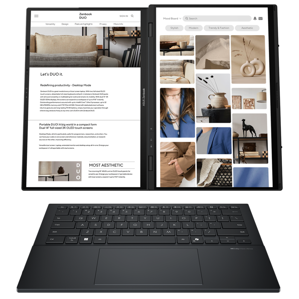 Pc Portable ASUS Zenbook Duo UX8406CA / Ultra 9 285H / 32 Go / 1 To SSD / Windows 11 / Gris Avec Sac Asus