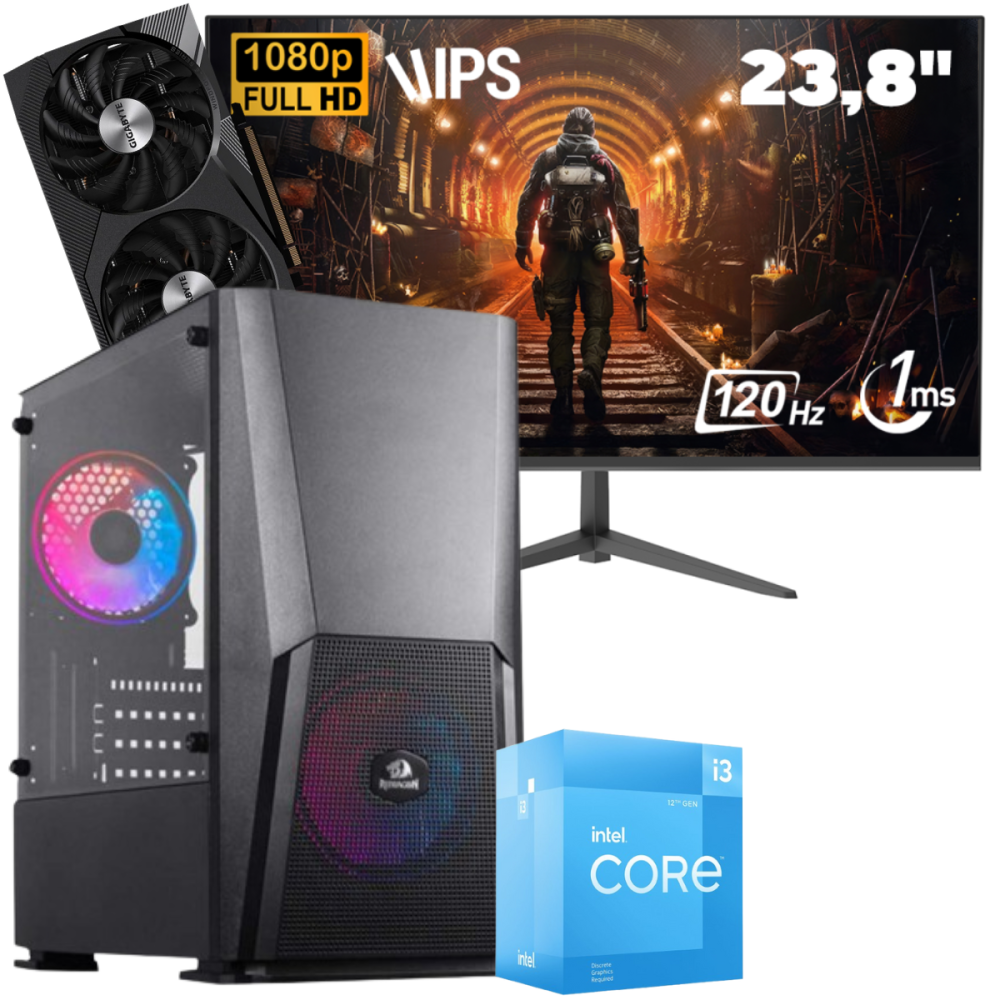 Setup Gamer Special Pc de Bureau Gaming / i3-12100F / RTX 3060 12G / 16 Go Avec Écran AERO 24" Full HD IPS 120 Hz