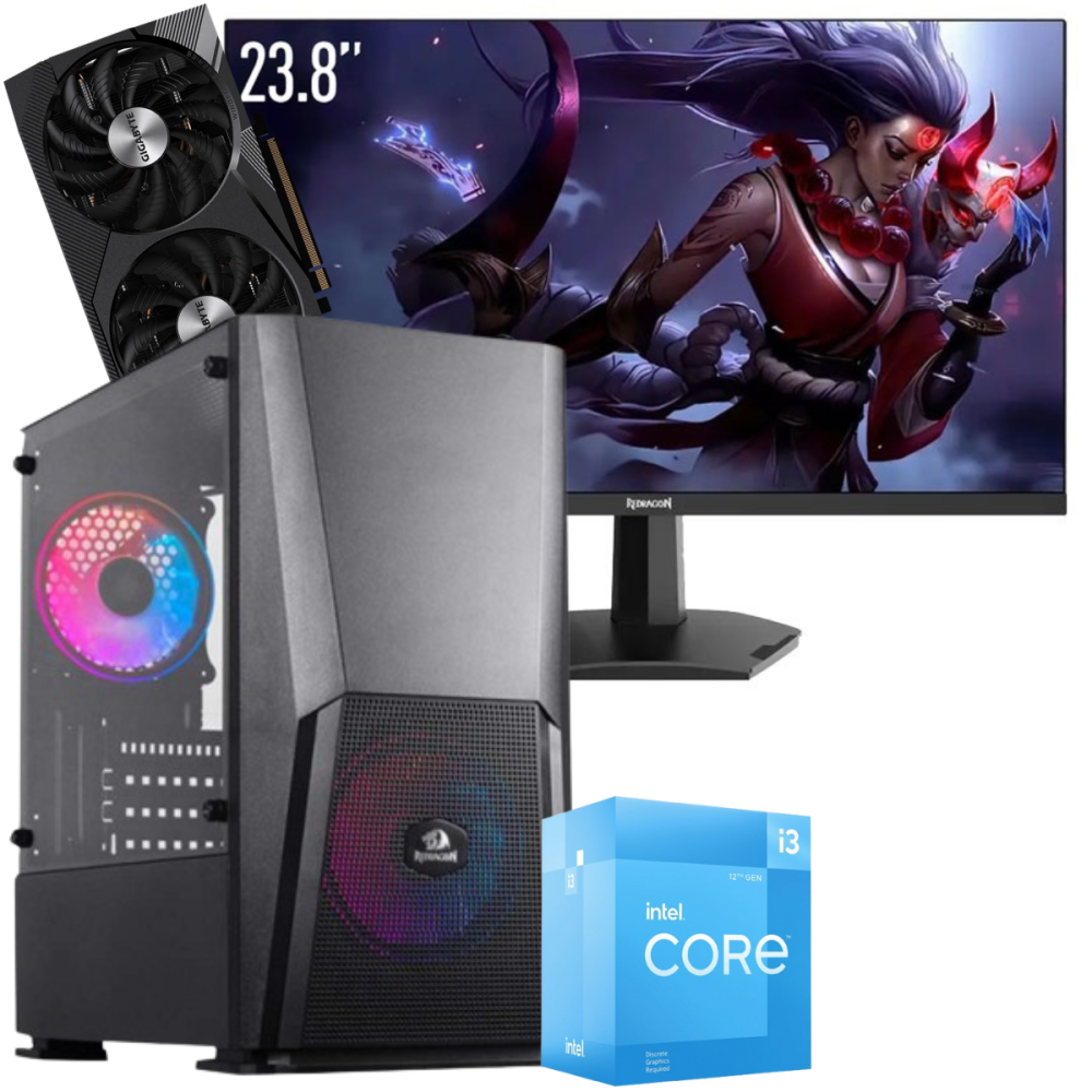 Setup Gamer Special Pc de Bureau Gaming / i3-12100F / RTX 3060 12G / 16 Go Avec Écran Redragon 24" Full HD IPS 180 Hz