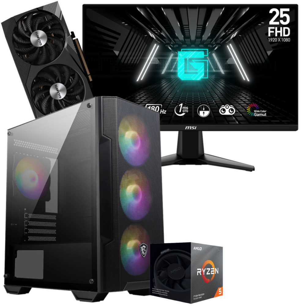 Setup Gamer Special Pc de Bureau Gaming / Ryzen 5 3600 / RTX 3060 12G / 32 Go Avec Écran MSI 24.5" Full HD IPS 180 Hz