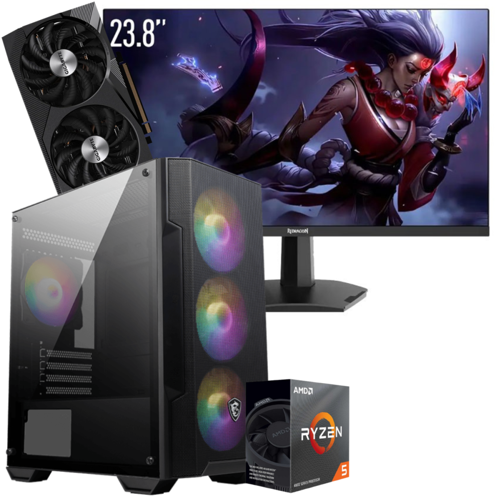 Setup Gamer Special Pc de Bureau Gaming / Ryzen 5 4500 / RTX 3060 12G / 16 Go Avec Écran Redragon 24" Full HD IPS 180 Hz