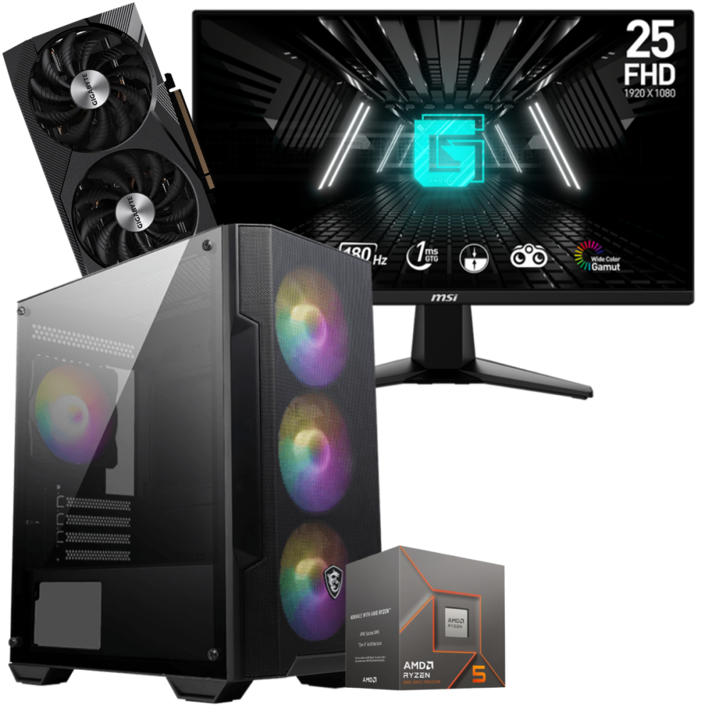 Setup Gamer Special Pc de Bureau Gaming / Ryzen 5 8400F / RTX 3060 12G / 16 Go DDR5 Avec Écran MSI 24.5" Full HD IPS 180 Hz