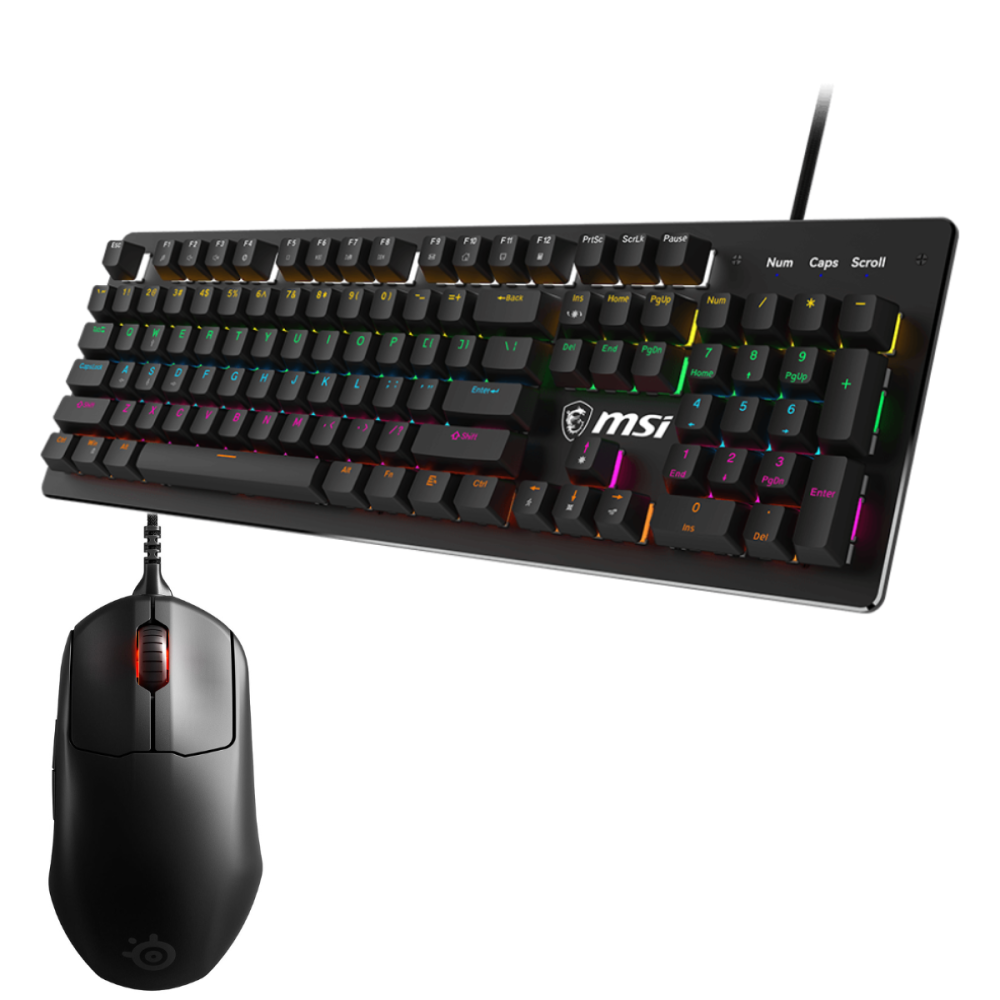 Clavier Gamer mécanique MSI Forge GK300 / 9 Modes RGB / Blue Switch Avec Souris Gaming SteelSeries Prime+ Noir