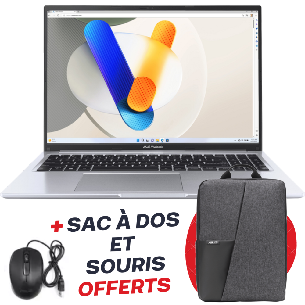 Pc Portable ASUS Vivobook 16 X1605VA / i5-13420H / 8 Go / 512 Go SSD / Windows 11 / Silver Avec Sac à dos + Souris Asus