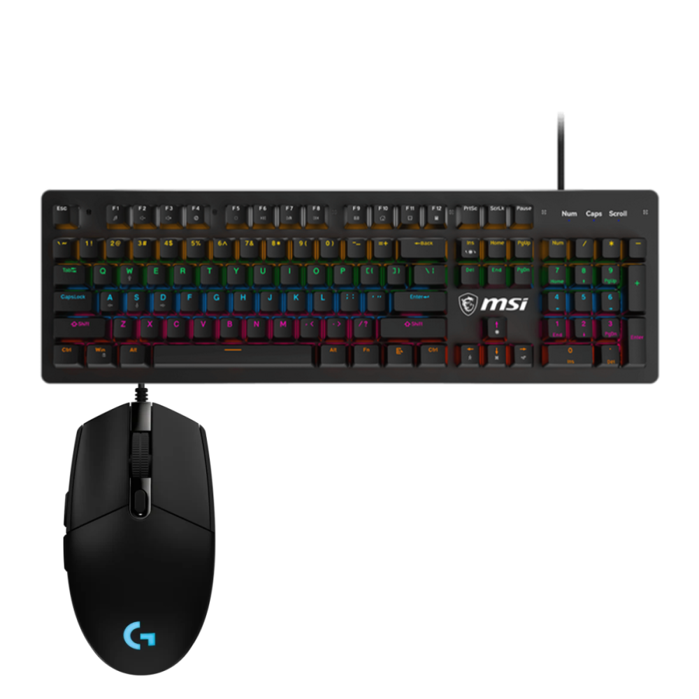 Clavier Gamer mécanique MSI Forge GK300 / 9 Modes RGB / Blue Switch Avec Souris Gaming Logitech G102 Prodigy Noir