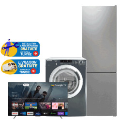 REFRIGERATEUR COMBINE CANDY INOX +Machine à laver CANDY 9KG +TV TCL 50P735 4K