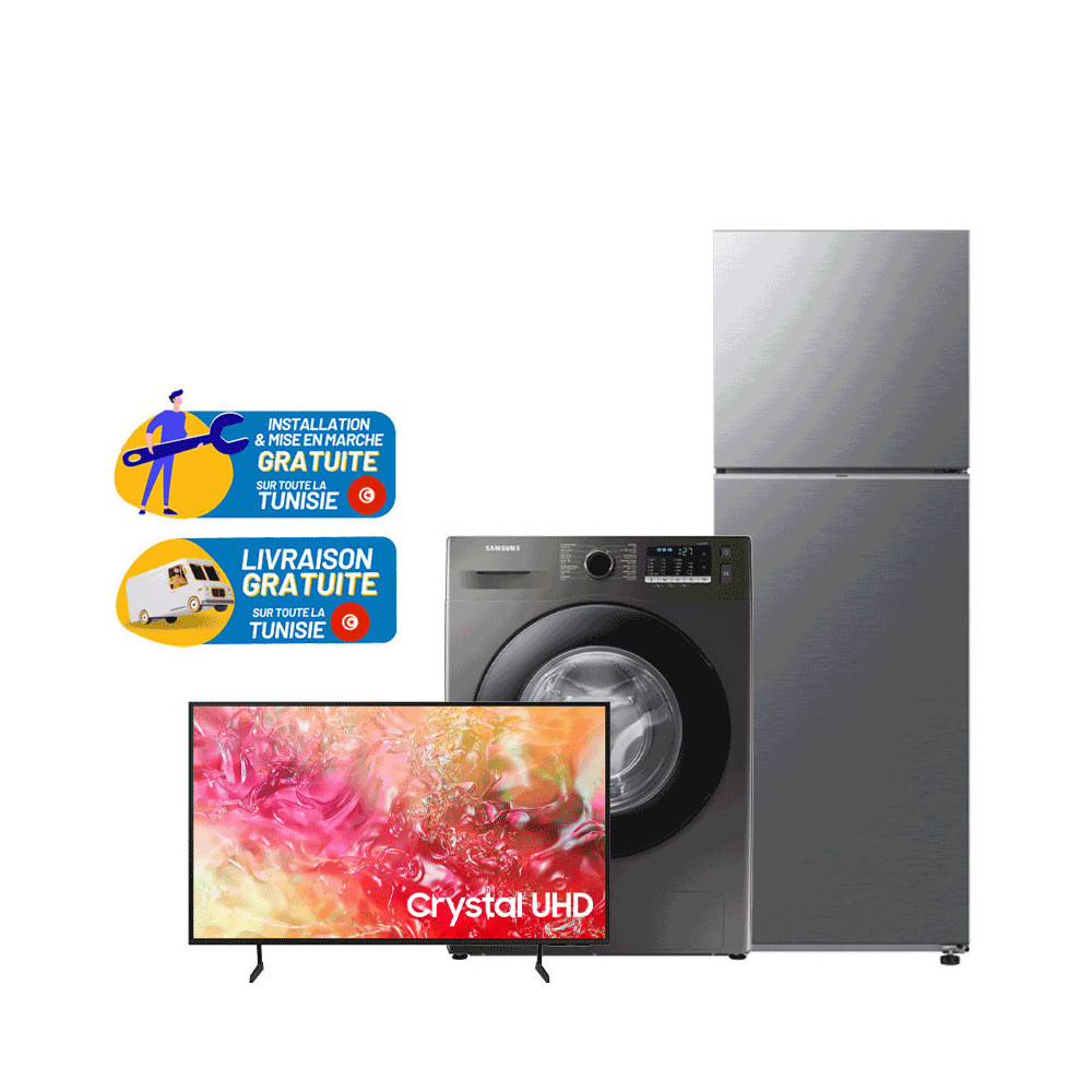 Réfrigérateur Samsung RT35 Silver +Machine à laver SAMSUNG 7KG +TV Samsung 50 4K