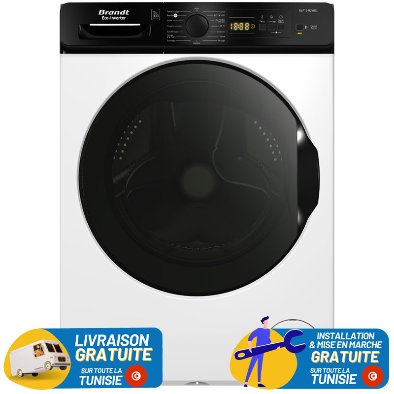 Machine à Laver BRANDT 12Kg INVERTER / BLANC / BLF124QWBL