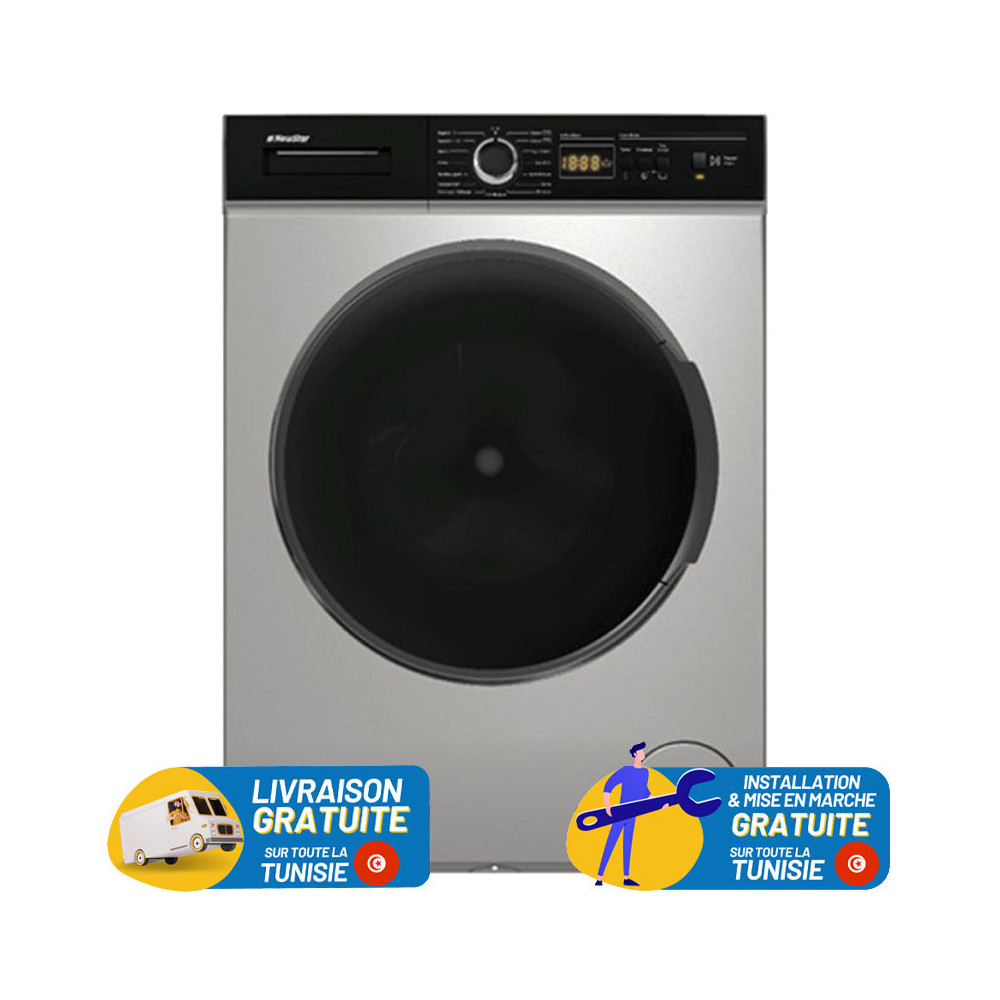 MACHINE A LAVE AUTOMATIQUE NEWSTAR 8KG / BIG DOOR / SILVER / MFA0810DSC