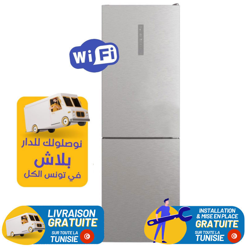 Réfrigérateur Combiné Hoover / No Frost / 341 Litres / Wi-Fi  / INOX / HOCE7T618EX