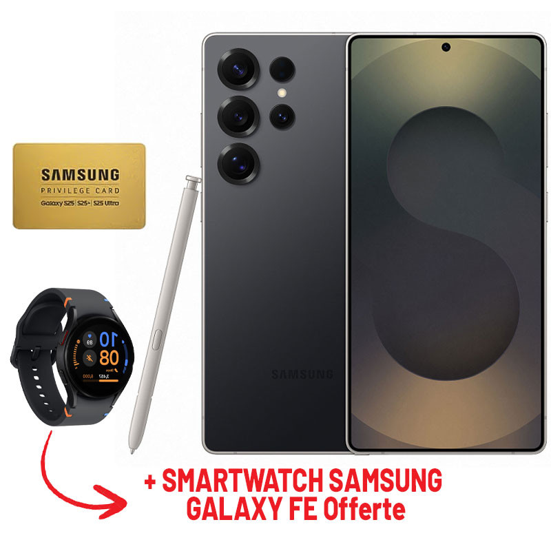Smartphone Samsung Galaxy S25 Ultra / 5G / 12 Go / 256 Go / Noir Titane Avec SMARTWATCH SAMSUNG GALAXY FE + Gold VIP Card Offert