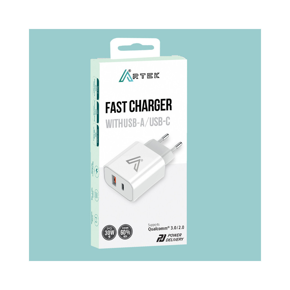 Chargeur Artek 30W PD+QualCom Quick Charger  + USB C + USB A