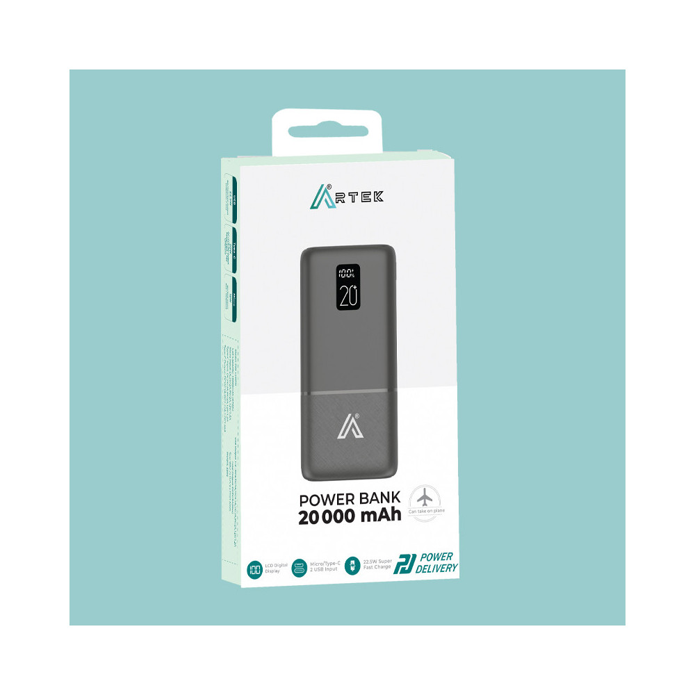 Power Bank ARTEK  - 20000 mAh Onyx 22.5 Watts