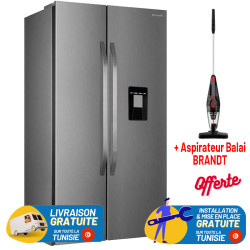 Réfrigérateur Side by Side Brandt 617L / Inox  + Aspirateur Balai BRANDT OFFERT