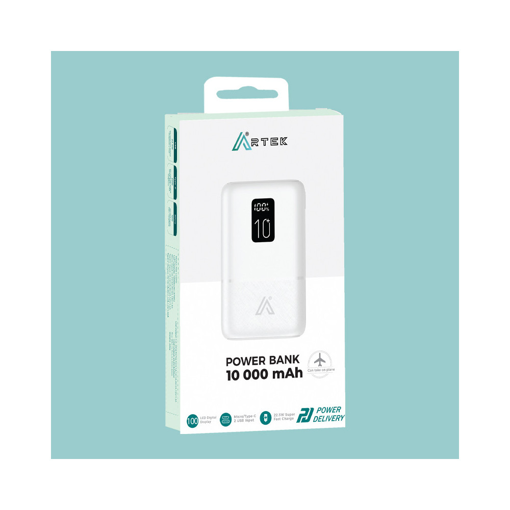 Power Bank ARTEK  - 10000 mAh - WHITE