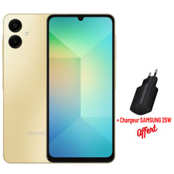 Samsung Galaxy A06 / 4 Go / 128 Go / Gold + Chargeur SAMSUNG 25W OFFERT