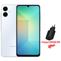 Samsung Galaxy A06 / 4 Go / 128 Go / Bleu clair + Chargeur SAMSUNG 25W OFFERT