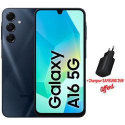 Smartphone Samsung Galaxy A16 5G / 8 Go / 256 Go / Bleu Nuit + Chargeur SAMSUNG 25W OFFERT