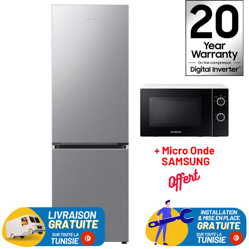 Réfrigérateur SAMSUNG Combiné 355 Litres No Frost + WIFI / SILVER / RB34C600ES9 + Micro Onde SAMSUNG 20 Litres OFFERT