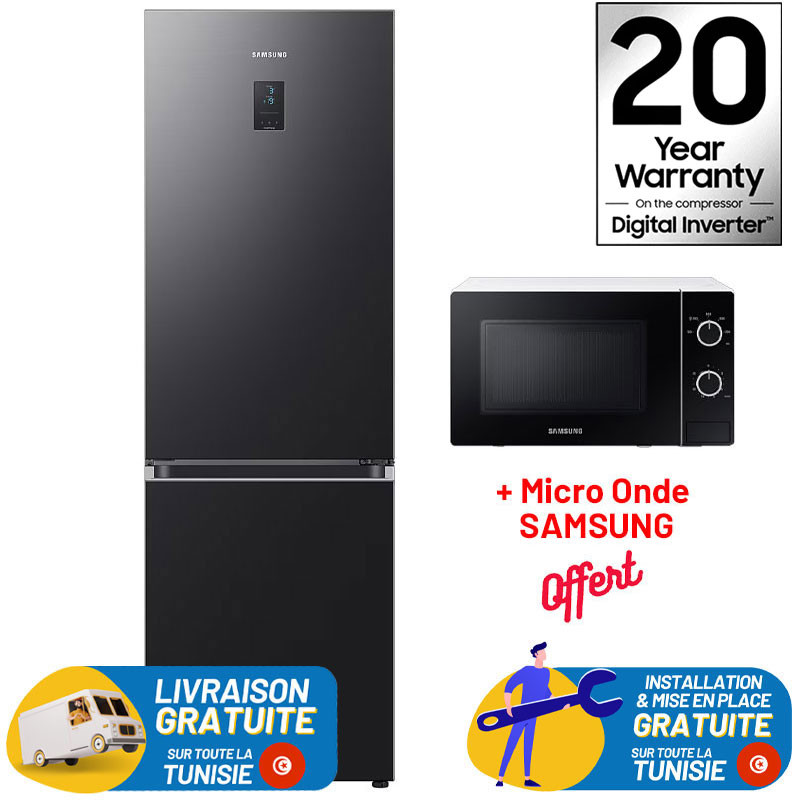 Réfrigérateur SAMSUNG Combiné 355 Litres No Frost / Noir / RB34C673EB1 + Micro Onde SAMSUNG 20 Litres OFFERT