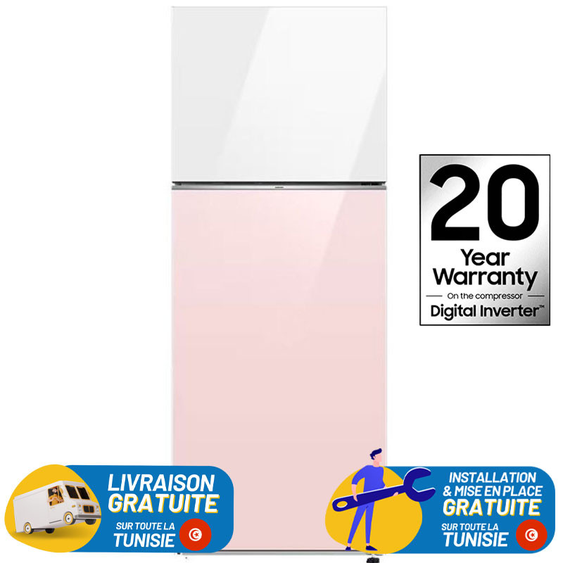 RÉFRIGÉRATEUR SAMSUNG BESPOKE No Frost INVERTER / DOUBLE PORTES / 460 Litres / ROSE & BLANC