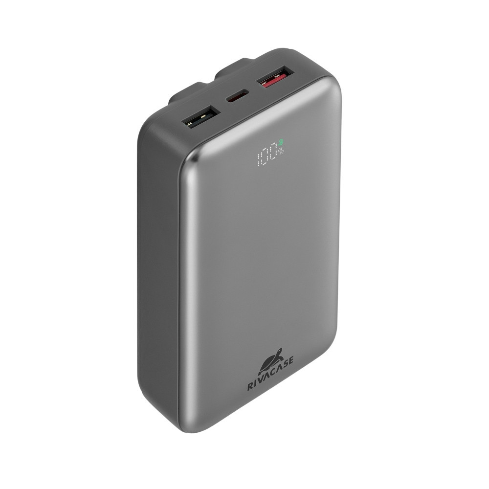 Power Bank RIVACASE VA2612 / 20000 mAh / Charge ultra rapide PD 30W / Avec 2 câbles intégrés / Gris