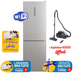 Réfrigérateur Hoover No Frost Combiné 341 Litres / Wi-Fi / INOX avec Afficheur + Aspirateur HOOVER Offert