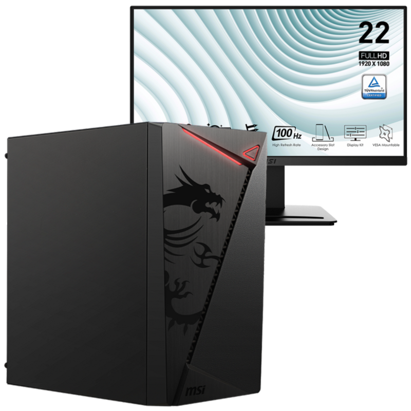 PC de Bureau PRO MSI / G7400 / 8 Go / 512 Go SSD / Windows 11 Pro / Avec Écran MSI Pro MP223 E2 21.45" Full HD VA / 100 Hz / Noir