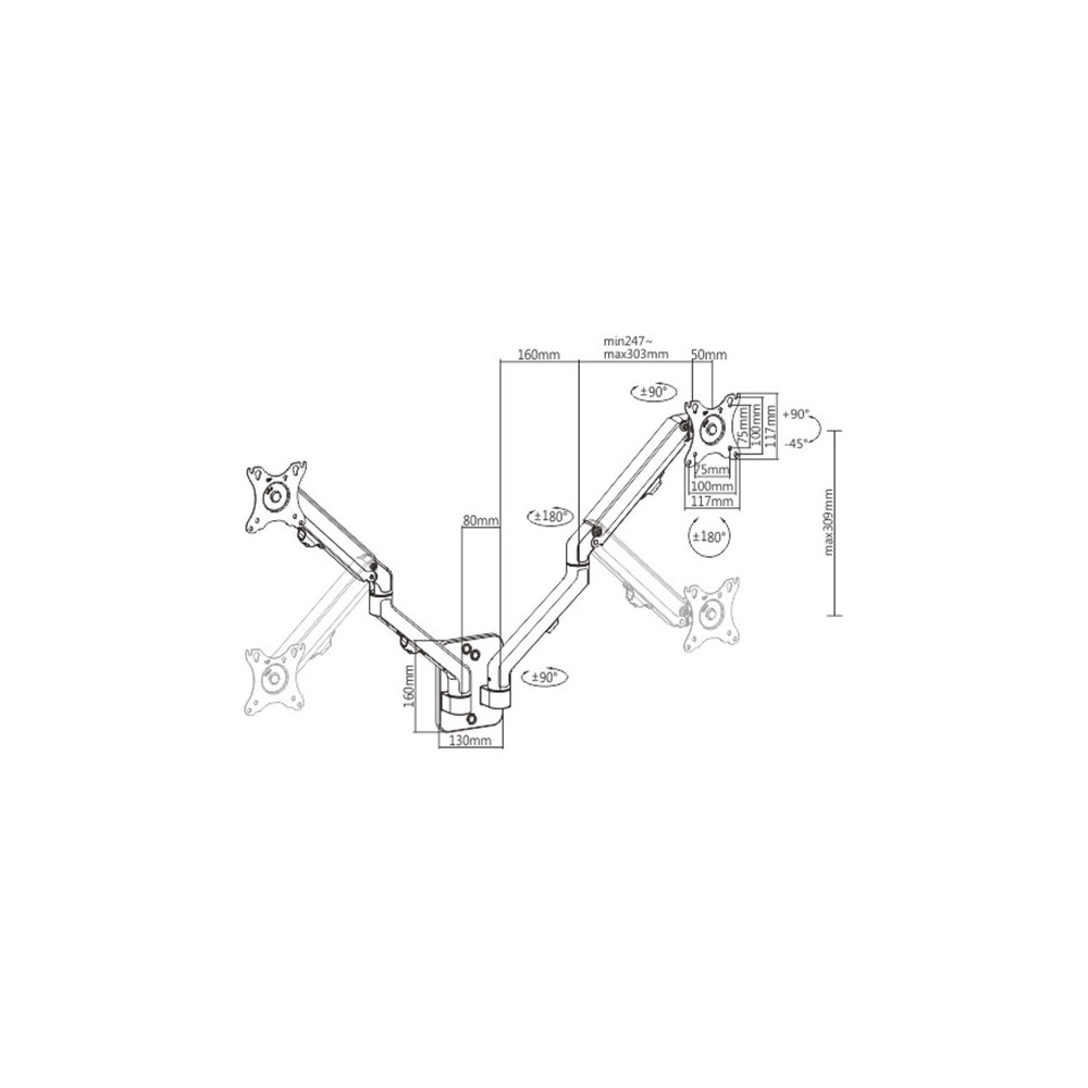 Bras de montage mural GEMBIRD réglable pour 2 écrans, 17"-27", jusqu'à 7 kg