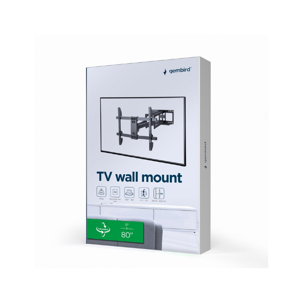 Support mural pour téléviseur à mouvement complet GEMBIRD, 37"-80"