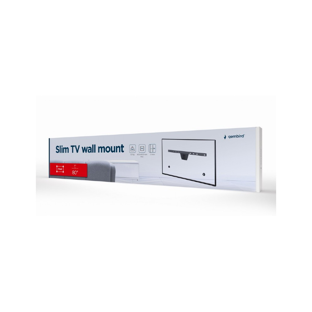Support mural pour téléviseur mince (fixe) GEMBIRD, 37”-80” (50 kg)
